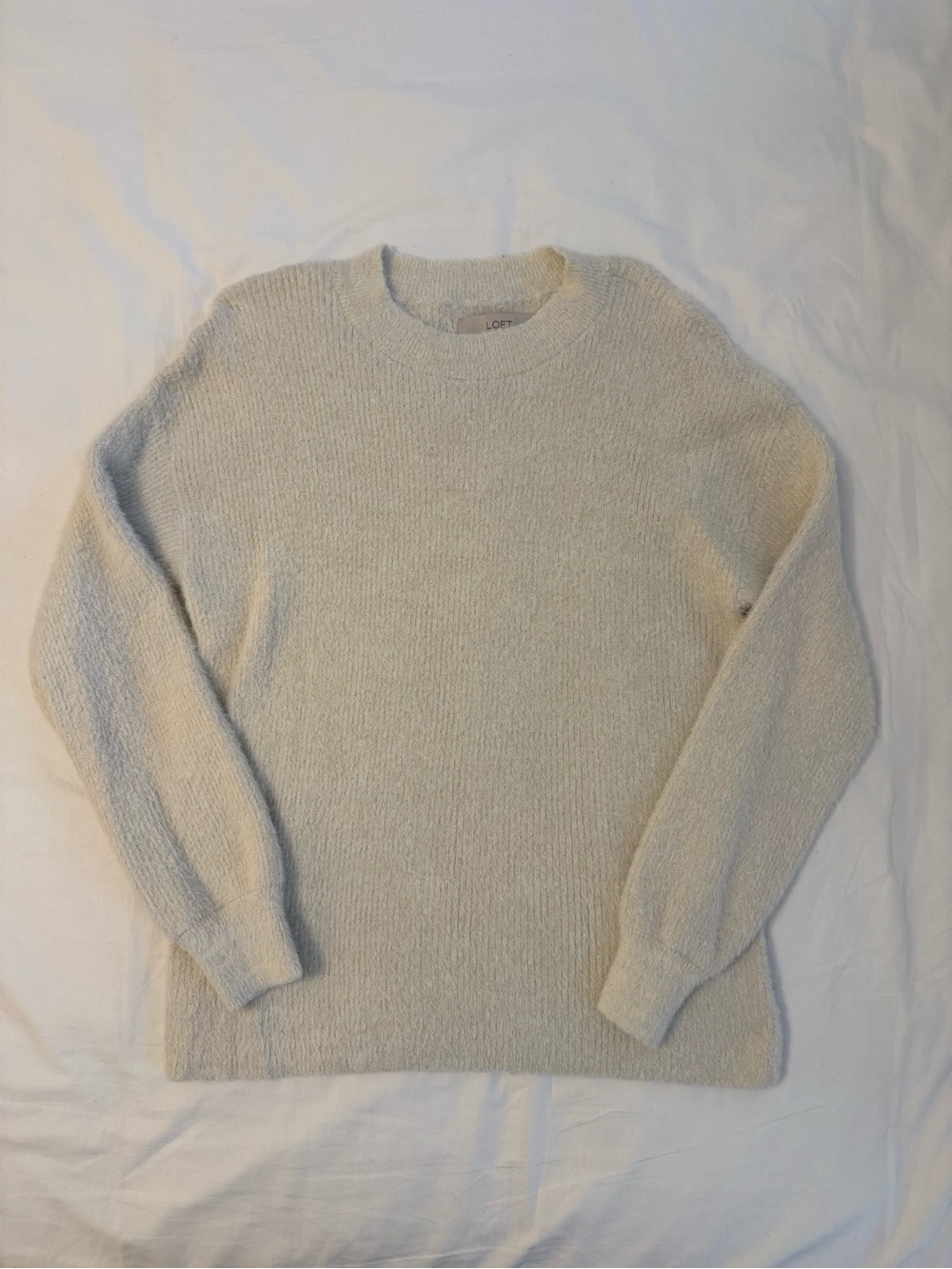 LOFT Women’s Cream with Metallic Gold Thread Crewneck Sweater